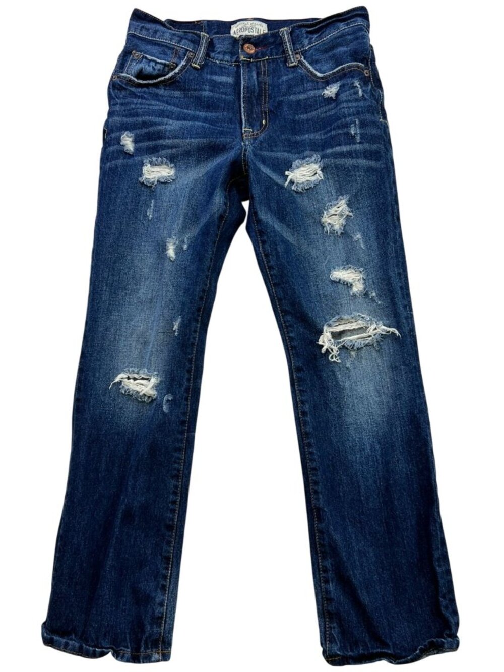 Aeropostale Men's Driggs Slim Bootcut Jeans Distressed Denim Size 29x30 Blue